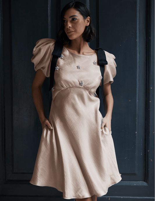 Robe Dahlia Nœud Champagne avec Étoiles