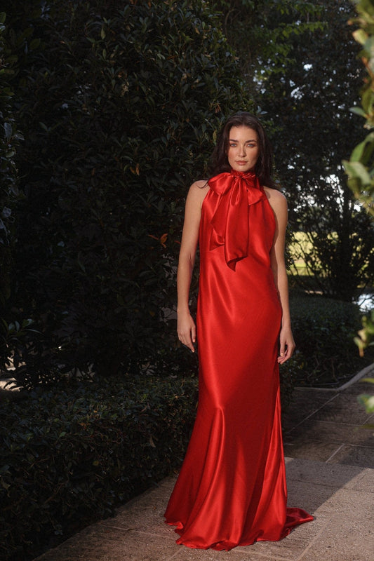 Robe en soie à col noué Melania