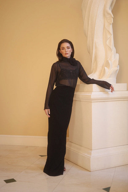 Chemisier en mousseline à fleurs et col montant Marina