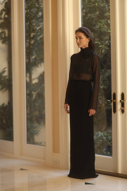 Chemisier en mousseline à fleurs et col montant Marina