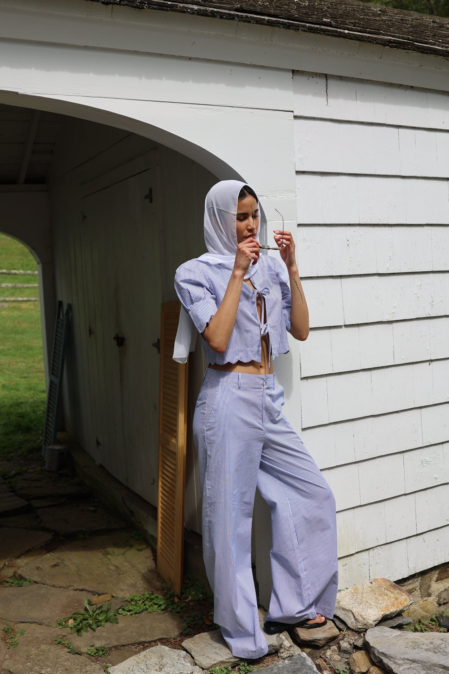 Pantalon Portofino à rayures bleues