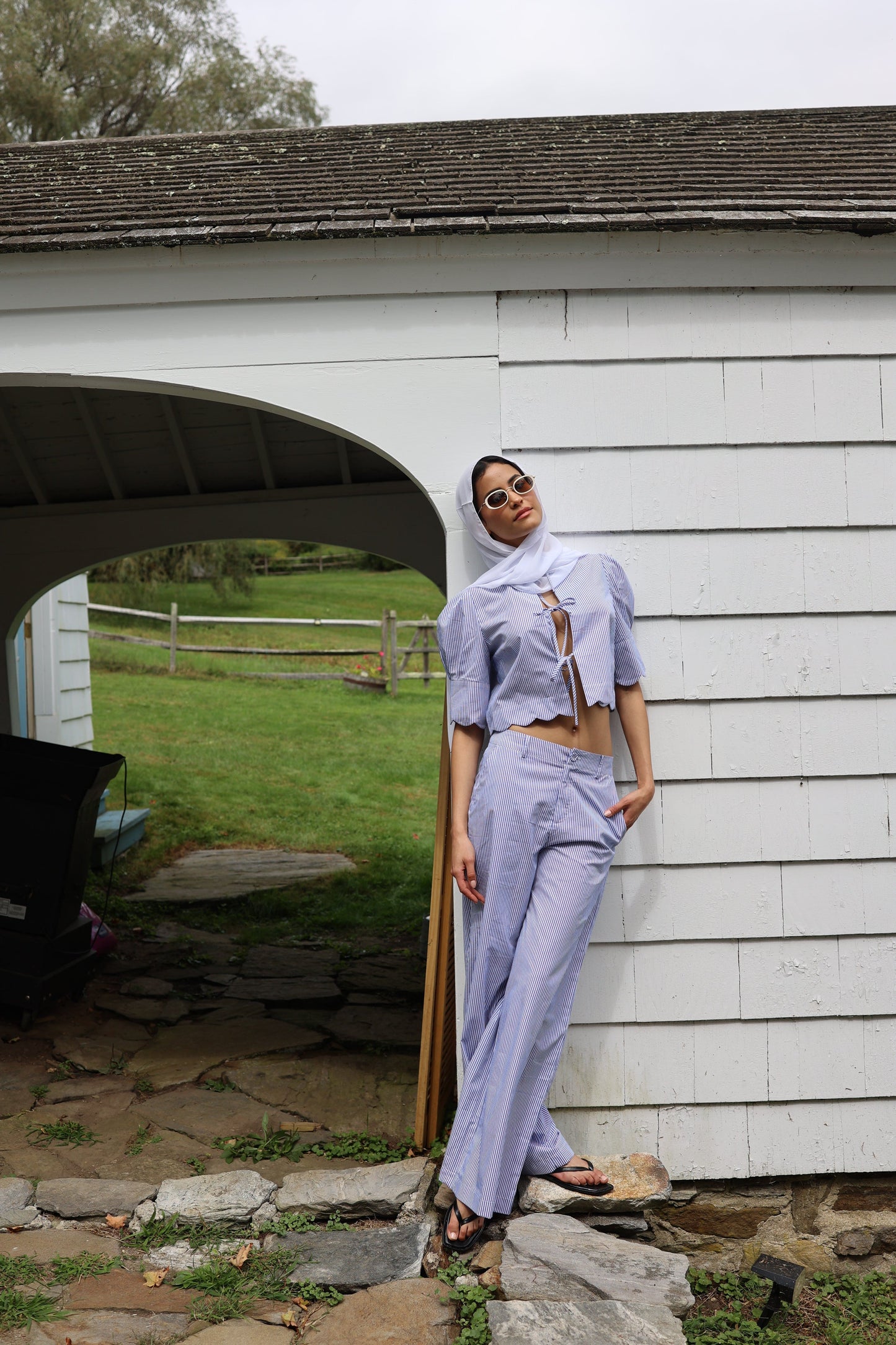 Pantalon Portofino à rayures bleues