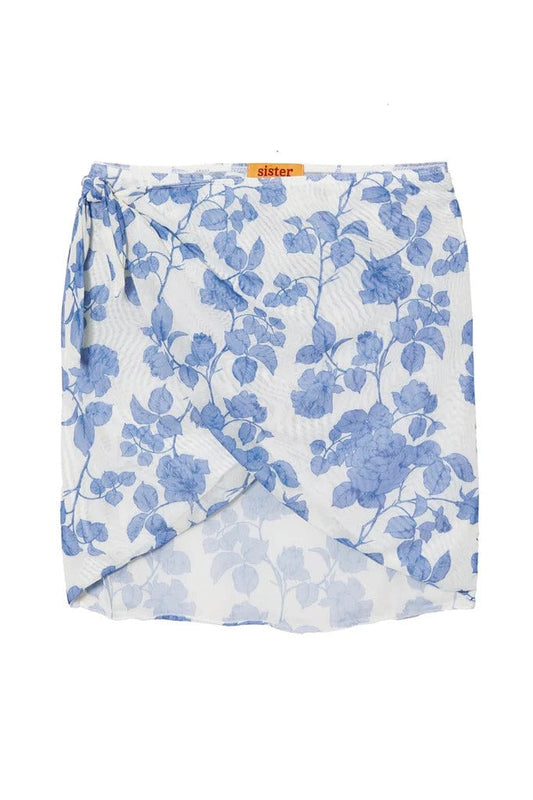 Jupe portefeuille Bridget à fleurs blanches et bleues