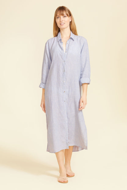 Robe chemise mi-longue Lido - Rayures bleu clair