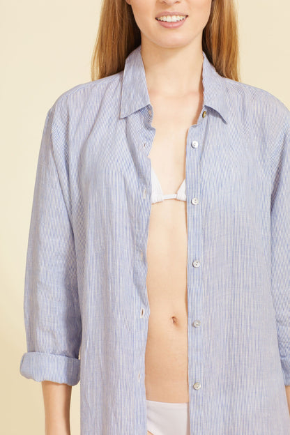 Robe chemise mi-longue Lido - Rayures bleu clair