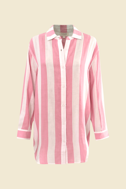 Robe chemise Positano - Rayures Cabana roses/blanches