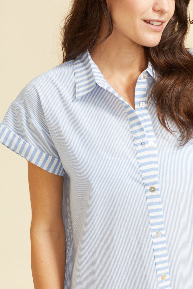 Robe courte à manches courtes Riga - Rayures bleues