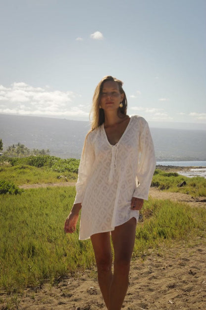 Robe Siena à manches cloche - Blanche