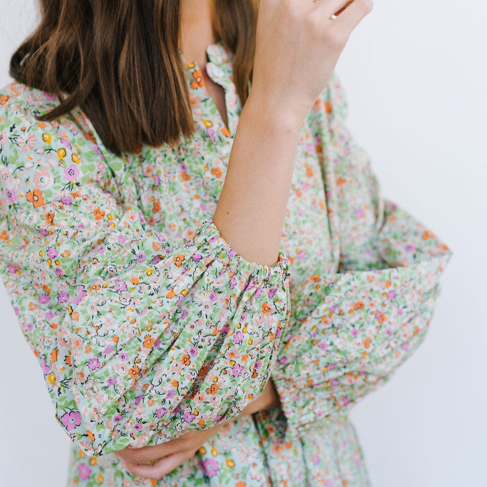 Robe Anna à fleurs de citron vert