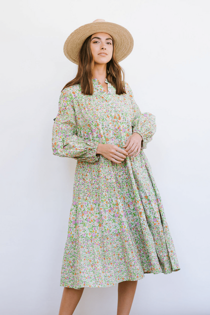 Robe Anna à fleurs de citron vert
